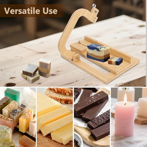 Wooden Soap Cutter, Adjustable Soap Cutters, Soap Making Tools, for Handmade Soap Making/Candles Trimming, with 10 Replacement Wires (Bamboo Wood Color)