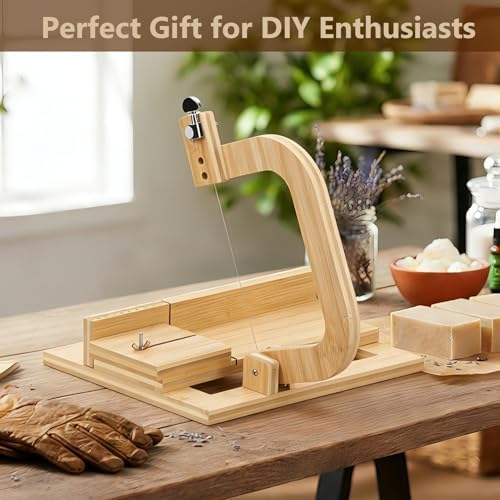 Wooden Soap Cutter, Adjustable Soap Cutters, Soap Making Tools, for Handmade Soap Making/Candles Trimming, with 10 Replacement Wires (Bamboo Wood Color)