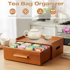 Tea Bag Organizer, Acacia Wooden Tea Organizers and Storage Box, Tea Box Organizer, Organizador De Tes Caja Para Te, Ideal Gift for Tea Enthusiasts