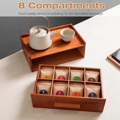 Tea Bag Organizer, Acacia Wooden Tea Organizers and Storage Box, Tea Box Organizer, Organizador De Tes Caja Para Te, Ideal Gift for Tea Enthusiasts