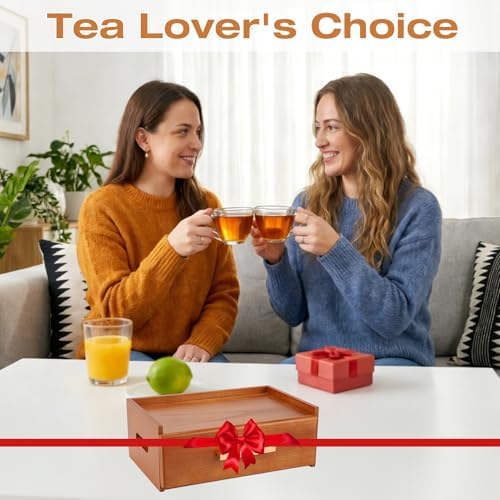 Tea Bag Organizer, Acacia Wooden Tea Organizers and Storage Box, Tea Box Organizer, Organizador De Tes Caja Para Te, Ideal Gift for Tea Enthusiasts