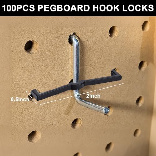 Gugxiom 100PCS Pegboard Hook Locks, Pegboard Clips, ABS Peg Board Clip Retainers Display Organizer Fit 1/4 Inch and 1/8 Inch Pegboards