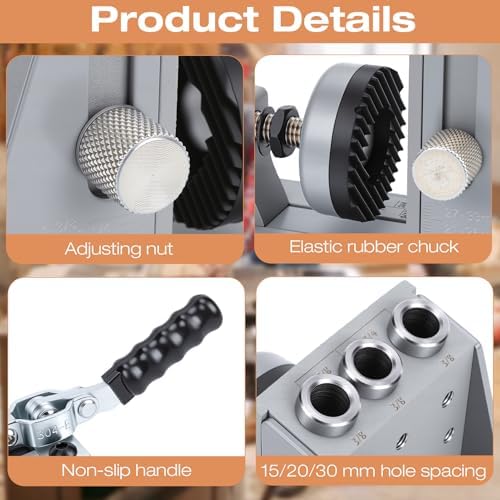 Gugxiom Professional Pocket Hole Jig Kit, Pocket Screw Jig with 2 Titanium Drill Bits 9.5 mm (3/8"), Adjustable 15/20/30mm Hole Spacing, Dowel Jig for Woodworking Cabinet Furniture