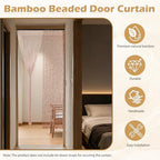 Gugxiom Bamboo Beaded Door Curtain, 35.4x78.7in/90x200cm Beaded Curtain, 52 Strands Retro Bamboo Curtains for Doorways Room Partition (Coffee)