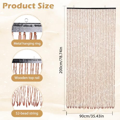 Gugxiom Bamboo Beaded Door Curtain, 35.4x78.7in/90x200cm Beaded Curtain, 52 Strands Retro Bamboo Curtains for Doorways Room Partition (Coffee)