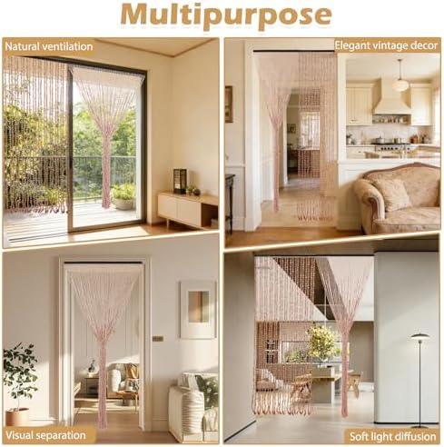 Gugxiom Bamboo Beaded Door Curtain, 35.4x78.7in/90x200cm Beaded Curtain, 52 Strands Retro Bamboo Curtains for Doorways Room Partition (Coffee)