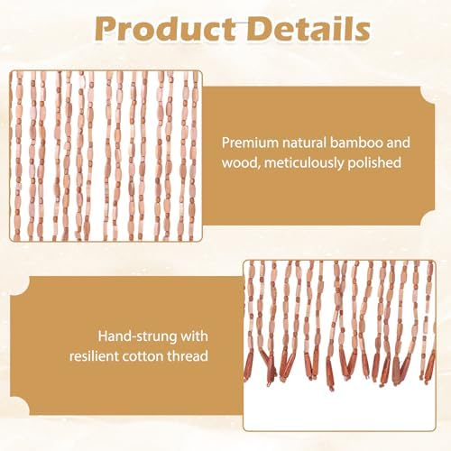 Gugxiom Bamboo Beaded Door Curtain, 35.4x78.7in/90x200cm Beaded Curtain, 52 Strands Retro Bamboo Curtains for Doorways Room Partition (Coffee)