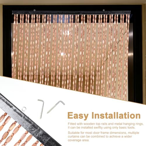 Gugxiom Bamboo Beaded Door Curtain, 35.4x78.7in/90x200cm Beaded Curtain, 52 Strands Retro Bamboo Curtains for Doorways Room Partition (Coffee)
