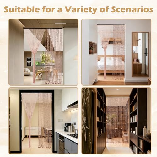 Gugxiom Bamboo Beaded Door Curtain, 35.4x78.7in/90x200cm Beaded Curtain, 52 Strands Retro Bamboo Curtains for Doorways Room Partition (Coffee)