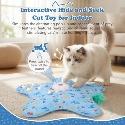 Gugxiom Interactive Hide and Seek Cat Toy for Indoor, Automatic Cat Hunting Toy with Moving Feather and Chirping, USB Rechargeable, for Kitten Adult Cats