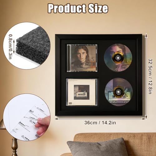 Gugxiom Double CD Display Frame, 14.2"x12.8" Signed CD Display Frame Case with Real Glass, for Wall & Table Mount, Music Home Decor