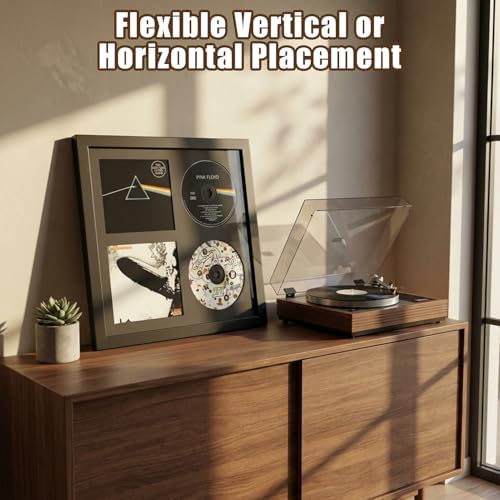 Gugxiom Double CD Display Frame, 14.2"x12.8" Signed CD Display Frame Case with Real Glass, for Wall & Table Mount, Music Home Decor