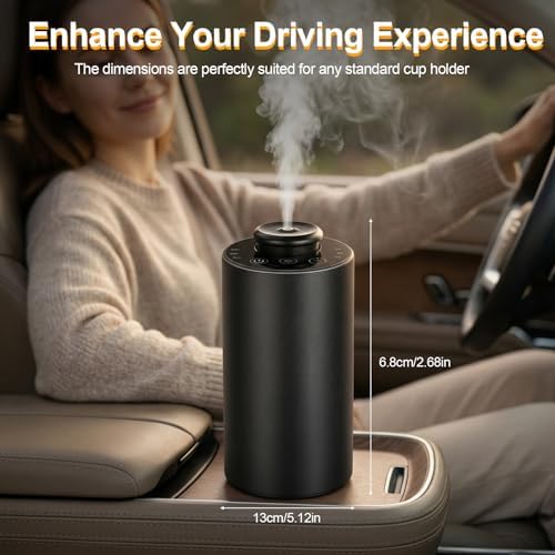Waterless Essential Oil Diffuser for Home, Battery Operated Car Diffuser, 2 Fluid & 3 Levels & Color Lights, for Home Car Office (Black)