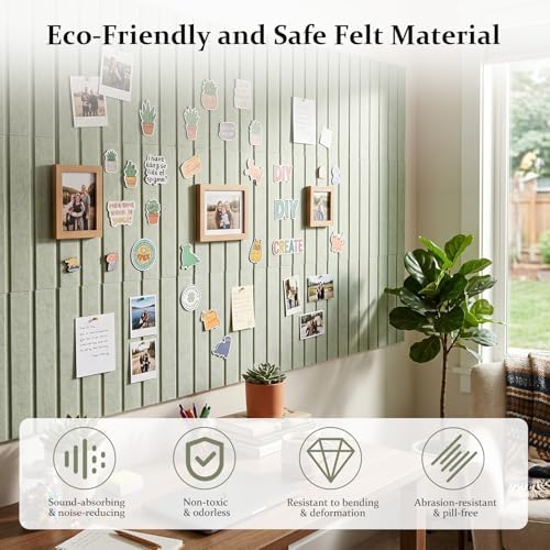 Gugxiom Large Cork Board for Wall, 48" X 36" Bulletin Board, 12 Packs Felt Pin Board for Wall with Self Adhesive, with 30 Pushpins, for Office Home School Classroom Decor (Grass Green)