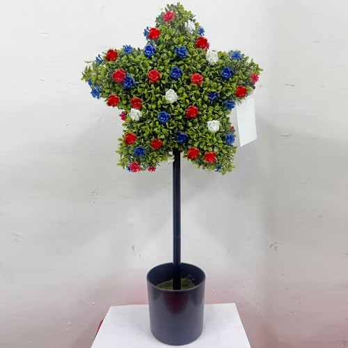 Premium Large Artificial Five-Pointed Star Shaped Patriotic Topiary Tree, 4th of July Decoration,1776-2026 USA 250th Anniversary Merchandise for Front Door Outdoor Decor(23.6''H Red White Blue)