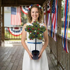 Premium Large Artificial Five-Pointed Star Shaped Patriotic Topiary Tree, 4th of July Decoration,1776-2026 USA 250th Anniversary Merchandise for Front Door Outdoor Decor(23.6''H Red White Blue)