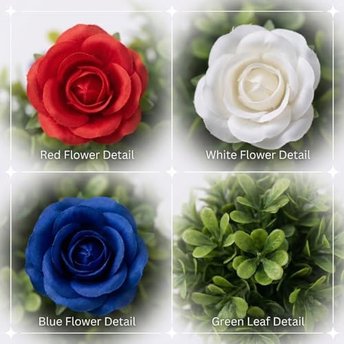 Premium Large Artificial Five-Pointed Star Shaped Patriotic Topiary Tree, 4th of July Decoration,1776-2026 USA 250th Anniversary Merchandise for Front Door Outdoor Decor(23.6''H Red White Blue)