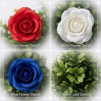 Premium Large Artificial Five-Pointed Star Shaped Patriotic Topiary Tree, 4th of July Decoration,1776-2026 USA 250th Anniversary Merchandise for Front Door Outdoor Decor(23.6''H Red White Blue)