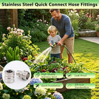 Gugxiom 5Pcs Stainless Steel Garden Hose Quick Connect Fittings Set, 3/4 Inch Water Hose Quick Connect Fittings, for Hoses Sprayers (10, Silver)