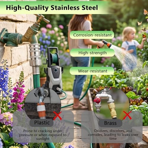 Gugxiom 5Pcs Stainless Steel Garden Hose Quick Connect Fittings Set, 3/4 Inch Water Hose Quick Connect Fittings, for Hoses Sprayers (10, Silver)