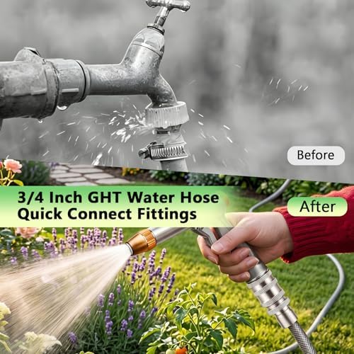 Gugxiom 5Pcs Stainless Steel Garden Hose Quick Connect Fittings Set, 3/4 Inch Water Hose Quick Connect Fittings, for Hoses Sprayers (10, Silver)