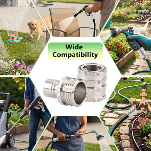 Gugxiom 5Pcs Stainless Steel Garden Hose Quick Connect Fittings Set, 3/4 Inch Water Hose Quick Connect Fittings, for Hoses Sprayers (10, Silver)