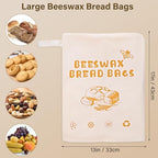 Gugxiom 2Pcs Reusable Beeswax Bread Bags with Zip Closure, 13 x 17 in Cotton Linen Bread Storage Bags for Homemade Breads, for Sourdough, Baguettes, and Artisan Breads for Freezer & Refrigerator