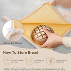 Gugxiom 2Pcs Reusable Beeswax Bread Bags with Zip Closure, 13 x 17 in Cotton Linen Bread Storage Bags for Homemade Breads, for Sourdough, Baguettes, and Artisan Breads for Freezer & Refrigerator