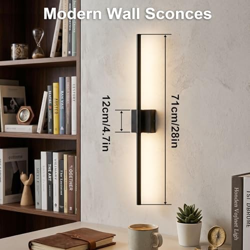 Gugxiom 2Pcs 10000mAh Battery Operated Wall Sconces, Wireless Wall Lights, 71cm/28in, Touch Control & 360° Adjustment, for Living Room Hallway Bedroom Dining Room (Black)