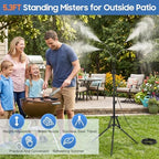 Gugxiom 5.3FT Standing Misters for Outside Patio, 26.5FT Water Supply Line & Adjustable Height & 5 Brass Nozzles, Portable Water Mister for Patio BBQ Pool