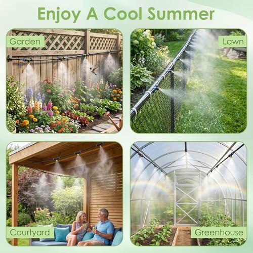Gugxiom 75FT/23M Misters for Outside Patio, with 23 Mist Nozzles+3/4" Brass Adapter, Outdoor Misters for Patio Cooling, for Garden Patio Backyard Greenhouse Horse Corral (23 Meters (75 ft))