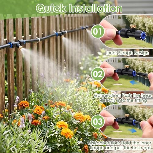 Gugxiom 75FT/23M Misters for Outside Patio, with 23 Mist Nozzles+3/4" Brass Adapter, Outdoor Misters for Patio Cooling, for Garden Patio Backyard Greenhouse Horse Corral (23 Meters (75 ft))
