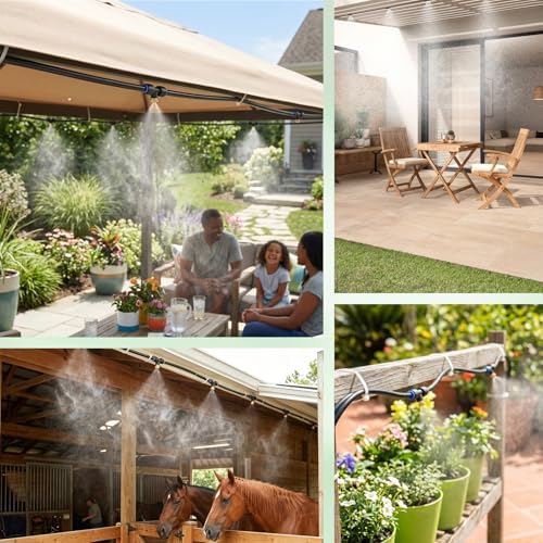 Gugxiom 75FT/23M Misters for Outside Patio, with 23 Mist Nozzles+3/4" Brass Adapter, Outdoor Misters for Patio Cooling, for Garden Patio Backyard Greenhouse Horse Corral (23 Meters (75 ft))