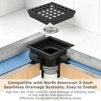 Gugxiom Square Shower Floor Drain, 4 3/8 Inch 304 Stainless Steel Shower Drain Kit with Removable Grid Cover, ABS Flange and Hair Strainer (4in)
