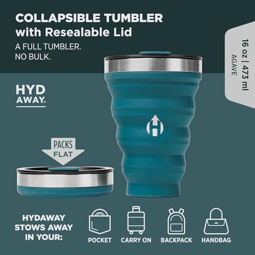 16oz Collapsible Tumbler, Packable Travel Cup with Steel Rim