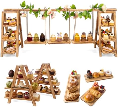 Multifunctional Wooden Dessert Table Display Set with Flower Decor