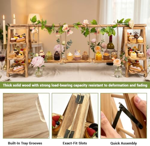 Multifunctional Wooden Dessert Table Display Set with Flower Decor