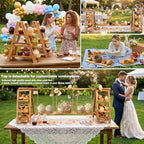 Multifunctional Wooden Dessert Table Display Set with Flower Decor