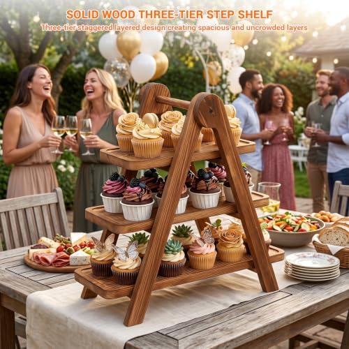 3 Tier Wooden Serving Tray Cupcake Stand Dessert Table Display Set