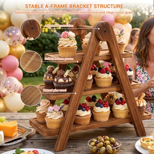 3 Tier Wooden Serving Tray Cupcake Stand Dessert Table Display Set