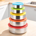 5 Packs Food Storage Containers Set with Lids, Stainless Steel Food Storage Bowls for Kitchen Pantry Refrigerator, Silver