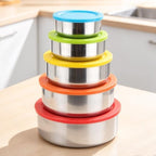 5 Packs Food Storage Containers Set with Lids, Stainless Steel Food Storage Bowls for Kitchen Pantry Refrigerator, Silver