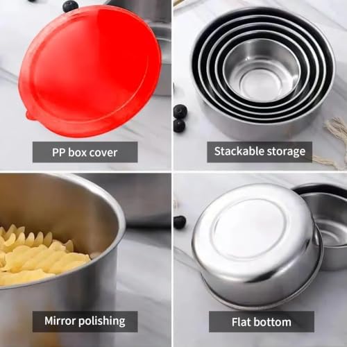 5 Packs Food Storage Containers Set with Lids, Stainless Steel Food Storage Bowls for Kitchen Pantry Refrigerator, Silver