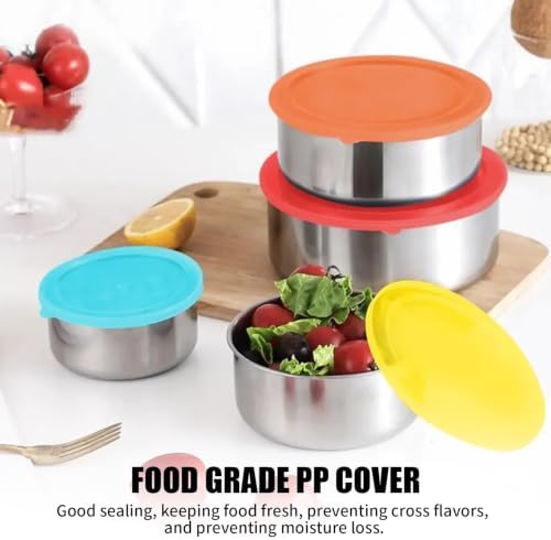 5 Packs Food Storage Containers Set with Lids, Stainless Steel Food Storage Bowls for Kitchen Pantry Refrigerator, Silver