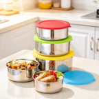 5 Packs Food Storage Containers Set with Lids, Stainless Steel Food Storage Bowls for Kitchen Pantry Refrigerator, Silver