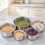 5 Packs Food Storage Containers Set with Lids, Stainless Steel Food Storage Bowls for Kitchen Pantry Refrigerator, Silver
