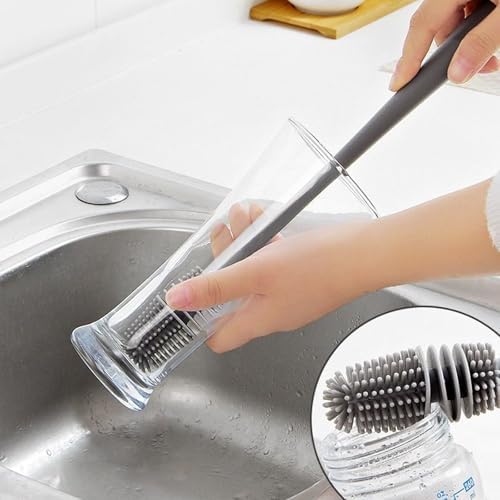 2 Pack Long-Handled Silicone Cleaning Brush - Versatile Cup & Bottle Cleaner, Reusable Scrubber for Kitchen, Bathroom & Car, Long Handle for Easy Reach