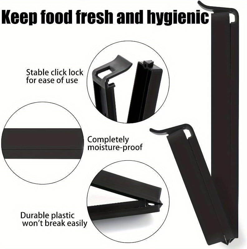 12 Pcs Black Plastic Bag Clips, 4.33 Inches Long. Durable Food Sealing Clips Keep Snacks Fresh, Great for Home and Kitchen Storage.