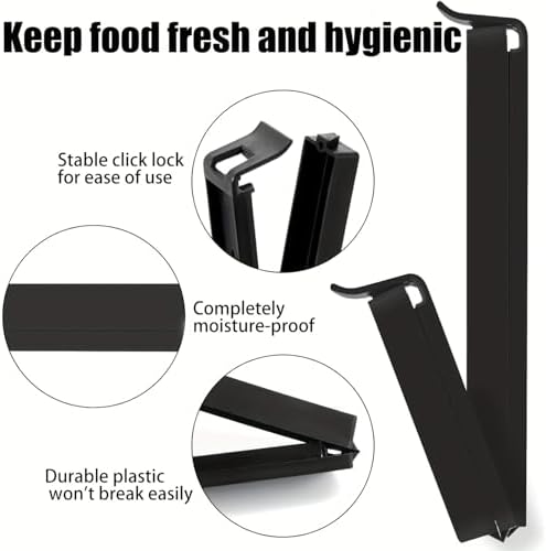 12 Pcs Black Plastic Bag Clips, 4.33 Inches Long. Durable Food Sealing Clips Keep Snacks Fresh, Great for Home and Kitchen Storage.