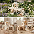 Extra Large Rabbit Castle, Bunny House Indoor, Detachable Hideaway, Hay Rack & Multistory & Ventilated & Sturdy, for Guinea Pig Chinchilla Ferret Rabbit